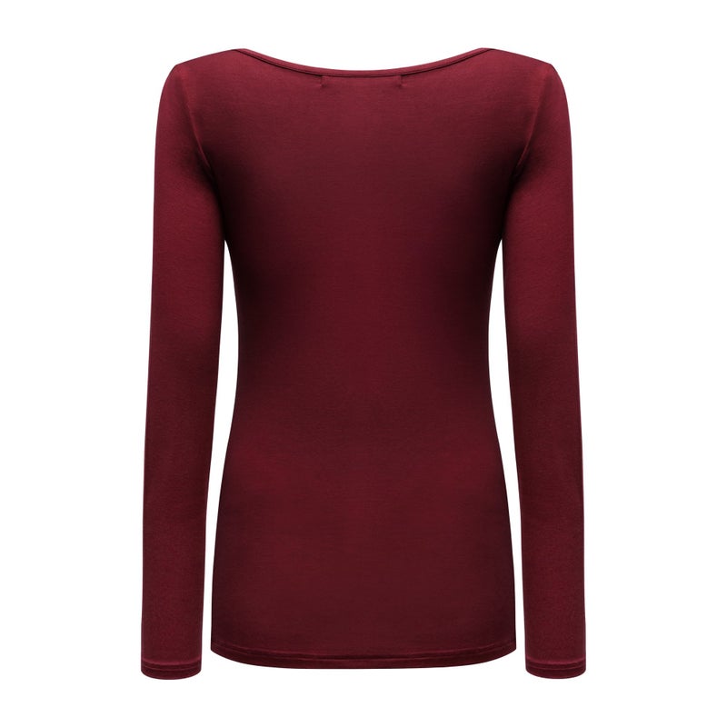 OThread & Co. Women's Long Sleeve T-Shirt V-Neck Basic Layer Stretchy Shirts (Medium, Burgundy) - Image 4